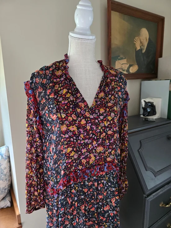 By Anthropologie Size Small Sheer Floral Ruffle Dress - Picture 3 of 13